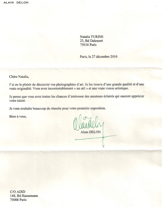 Lettre Alain Delon